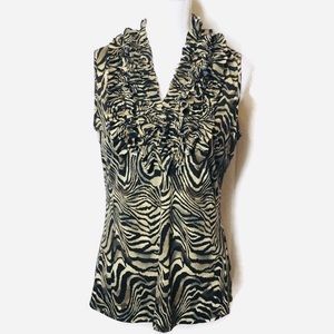 M Marc Bouwer Animal Print Ruffle Front Knit Top